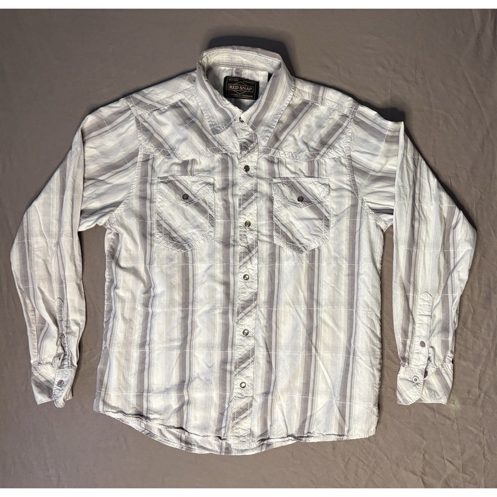 Red Snap Western Shirt Men's Size Medium Plaid Long Sleeve Pearl Snaps